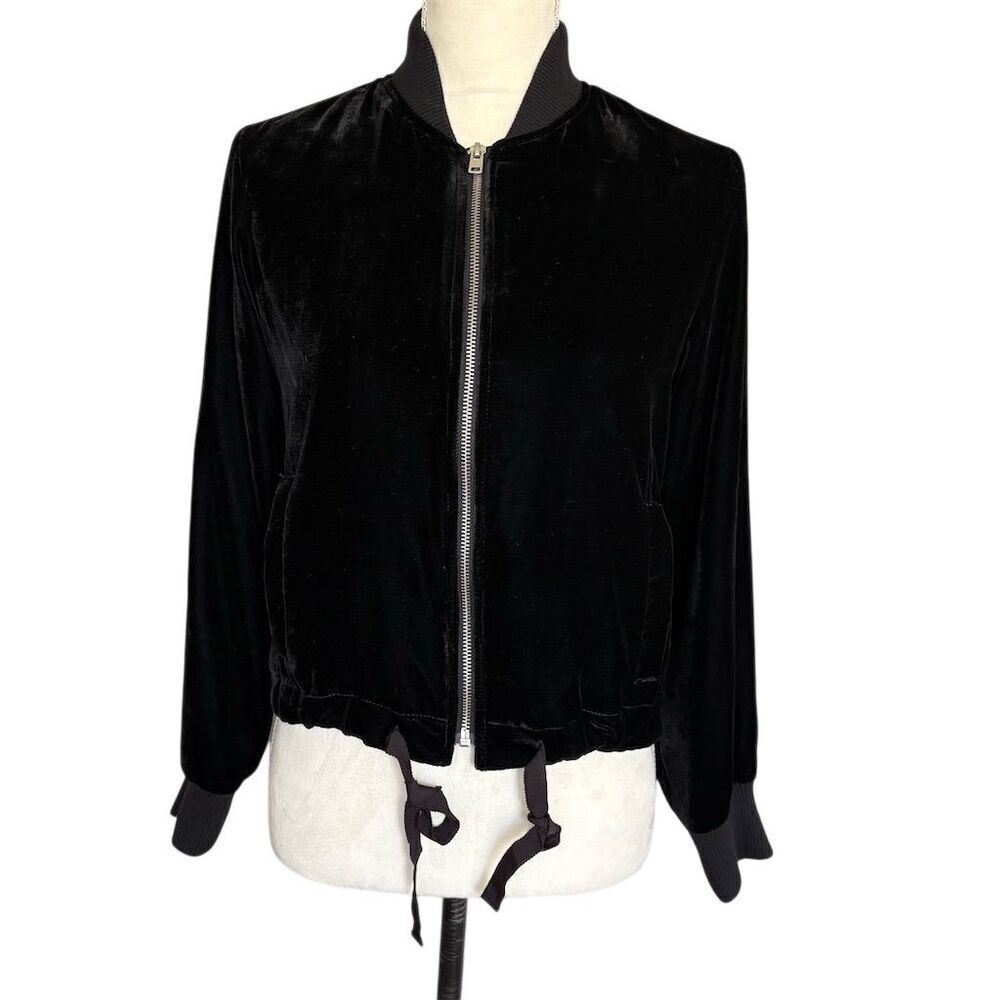 J. Crew Women's XS Black Velvet Bomber Jacket Casual